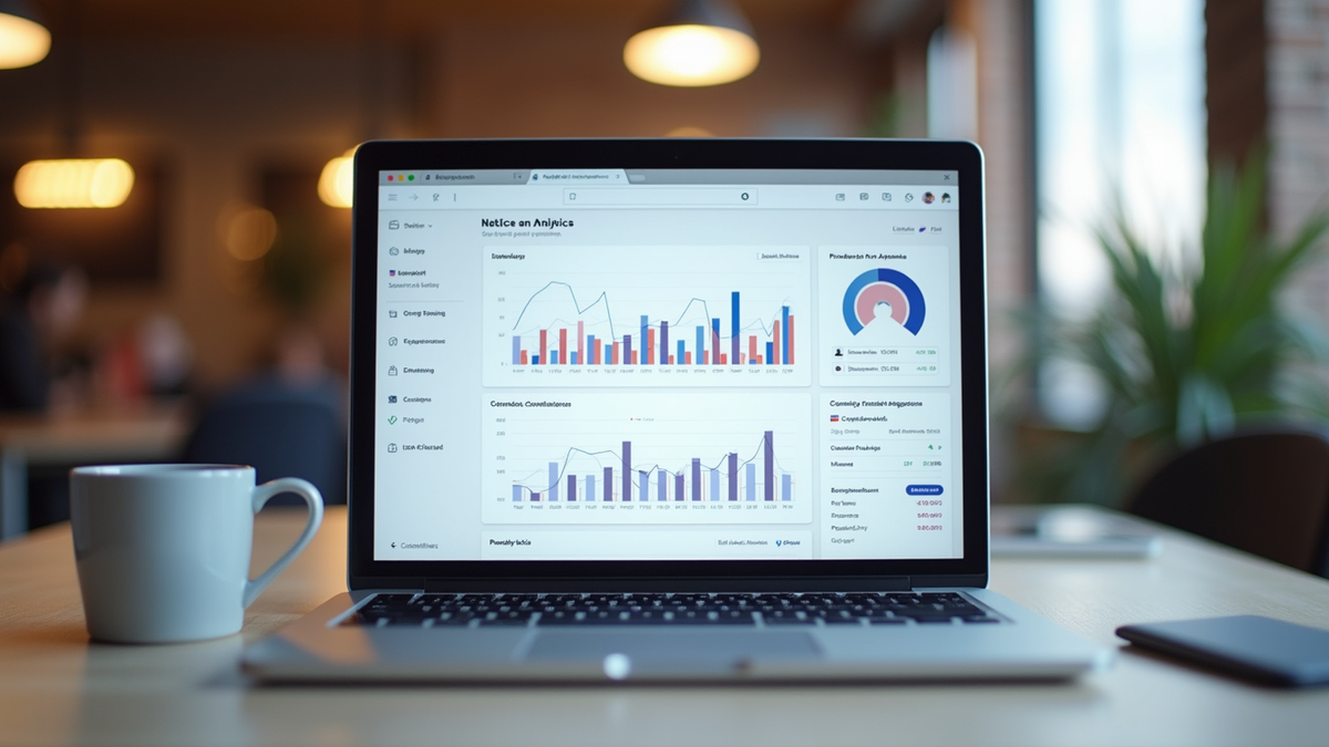 Eye-level view of a laptop displaying a website analytics dashboard